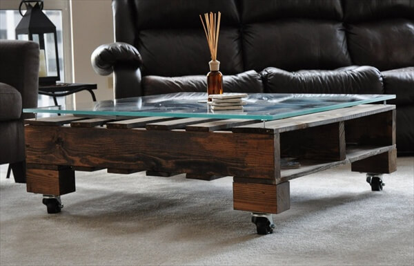 Pallet Coffee Table Glass Top