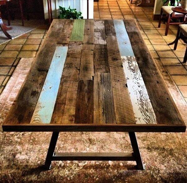  table with steel legs diy colorful top pallet dining table diy wood