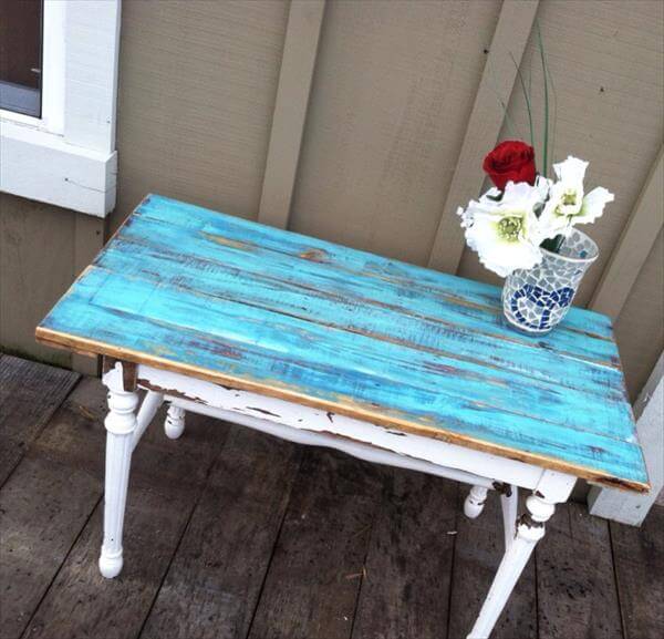 DIY Pallet Top Turquoise Upcycled Table | 101 Pallets
